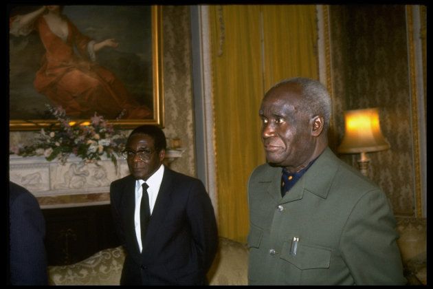 Robert Mugabe with then Zambian president Kenneth Kaunda at a meeting of the Commonwealth in London in the 1980's to discuss sanctions against apartheid South Africa.