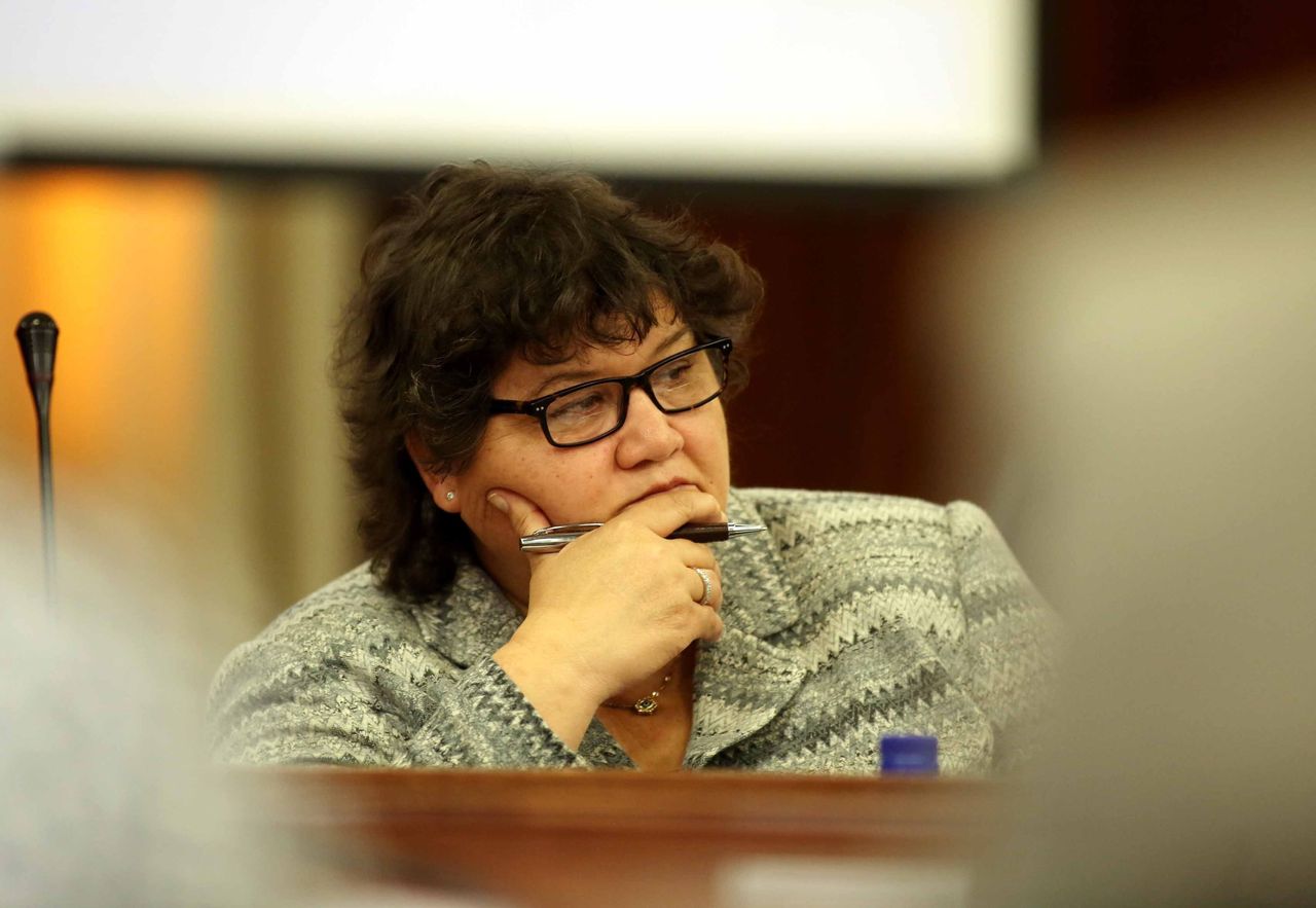 Lynne Brown, minister of public enterprises, at a previous appearance in parliament. Her attempt to deny former Eskom chairperson Zola Tsotsi's revelations were flimsy.