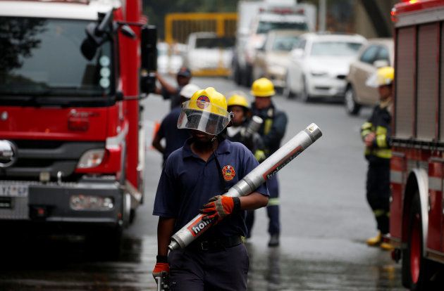 An emegerncy worker is seen after a roof collapsed at Johannesburg's Charlotte Maxeke state hospital in Johannesburg, South Africa, March 2, 2017.