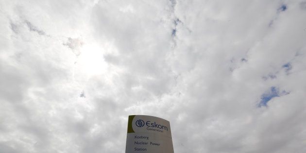 The logo of state power utility Eskom is seen outside Cape Town's Koeberg nuclear power plant in this picture taken March 20, 2016. REUTERS/Mike Hutchings