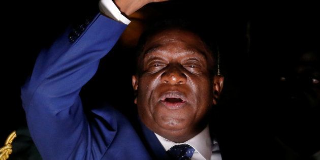 Zimbabwe's president-elect Emmerson Mnangagwa, who is due to be sworn in to replace Robert Mugabe as head of state, addresses supporters in Harare, Zimbabwe, November 22, 2017.