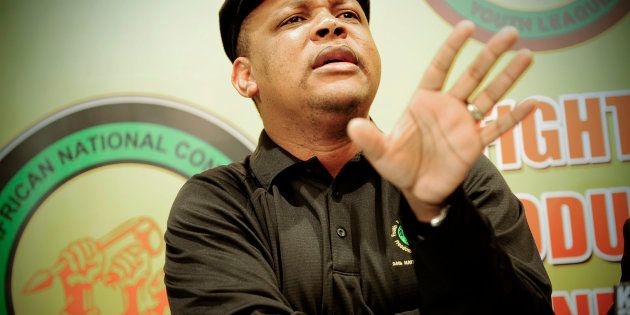 JOHANNESBURG, SOUTH AFRICA - JULY 25: (SOUTH AFRICA OUT) ANC Youth League treasurer general Pule Mabe defends the ANCYL president Julius Malema attends a news conference at Luthuli House on July 25, 2011 in Johannesburg, South Africa. (Photo by Foto24/Gallo Images/Getty Images)