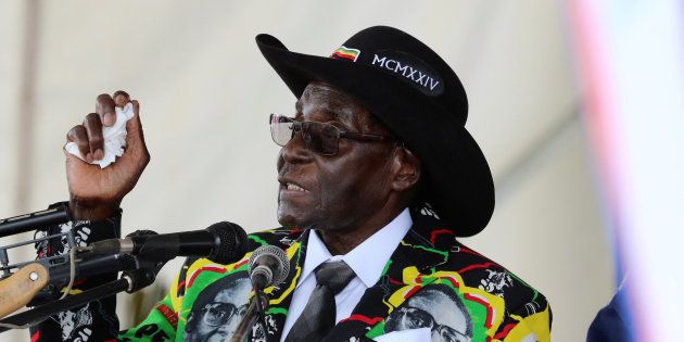 President Robert Mugabe speaks to supporters gathered to celebrate his 93rd birthday at Matopas near Bulawayo, Zimbabwe, February 25, 2017. REUTERS/Philimon Bulawayo