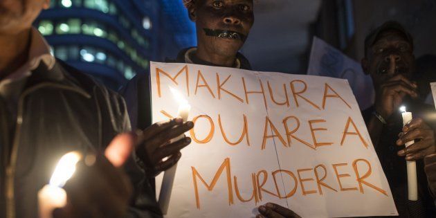 Demonstrators gathered outside Gauteng Premier David Makhura's office in February, protesting over the deaths of psychiatric patients.