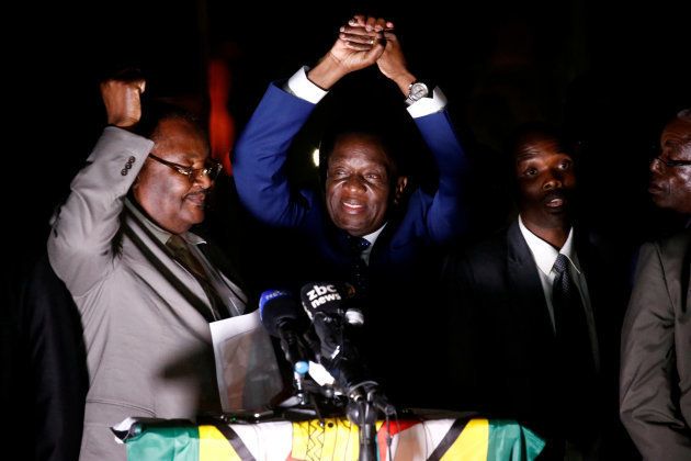 Zimbabwe's former Vice-President Emmerson Mnangagwa, who is due to be sworn in to replace Robert Mugabe as President, addresses supporters in Harare, Zimbabwe, November 22, 2017.