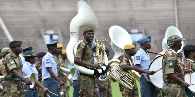 Zimbabwe Defence Force military brass band marches foward November 23, 2017 during drills to prepare for the inauguration of incoming president Emerson Mnangagwa at the capital Harare's national stadium.