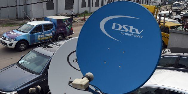 A picture shows broadcasting campany MultiChoice's digital satellite TV dishes installed on homes and offices.