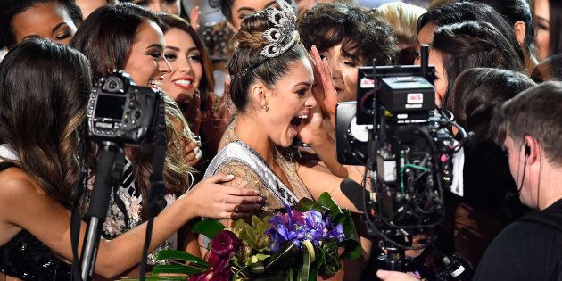 Miss South Africa 2017 Demi-Leigh Nel-Peters (C) reacts after being named the 2017 Miss Universe during the 2017 Miss Universe Pageant at The Axis at Planet Hollywood Resort & Casino on November 26, 2017 in Las Vegas, Nevada.