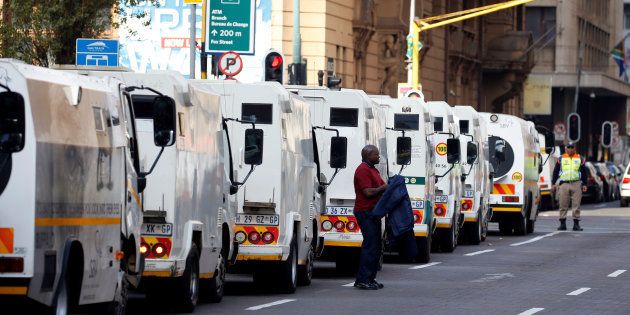 A cash-in-transit worker arrives to attend a nationwide protest following a spate of deadly heists this year, in Johannesburg, South Africa, June 12, 2018.
