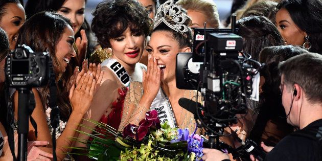 Miss South Africa 2017 Demi-Leigh Nel-Peters (C) reacts after being named the 2017 Miss Universe during the 2017 Miss Universe Pageant at The Axis at Planet Hollywood Resort & Casino on November 26, 2017 in Las Vegas, Nevada.