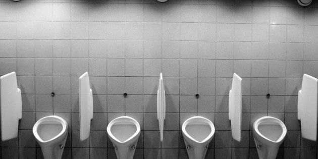 Black and white gents toilets.