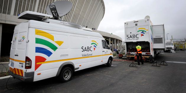 An SABC Satellite truck beaming back Television signals from the Moses Mabhida Stadium in Durban, South Africa.