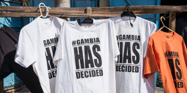 T-Shirts underlined the end of the rule of Gambian Ex-President Yahyah Jammeh, who was finally replaced after refusing to leave by President Adama Barrow.