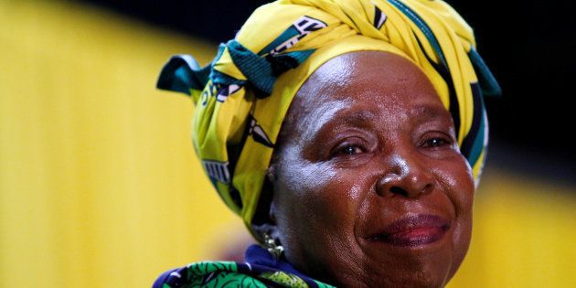 Former African Union chairperson Nkosazana Dlamini-Zuma reacts before addressing a lecture to members of the African National Congress Youth League in Durban, South Africa, April 20, 2017.