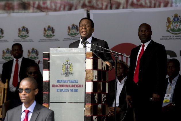 Zulu King Goodwill Zwelithini addresses a meeting in Durban, April 20 2015.