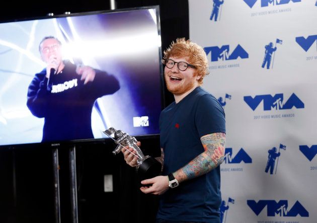 Ed Sheeran with his Artist of the Year award at the 2017 MTV Video Music Awards.