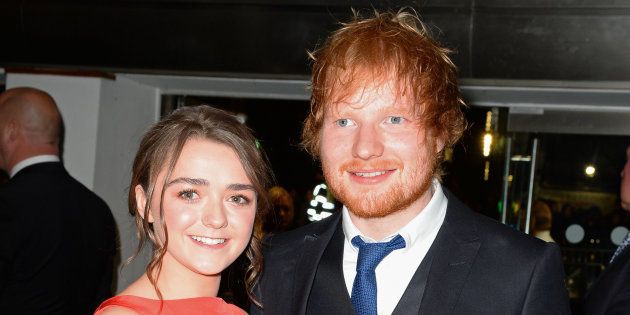 Maisie Williams (L) and Ed Sheeran attend the World Premiere of 'Ed Sheeran: Jumpers For Goalposts' at Odeon Leicester Square on October 22, 2015 in London, England.