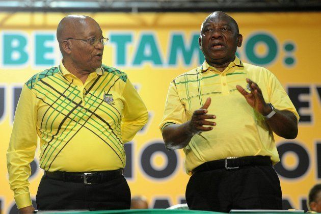 Former President Jacob Zuma and President Cyril Ramaphosa during Zumas final speech at the partys 54th national elective conference at the Nasrec Expo Centre on December 16, 2017. (Photo by Gallo Images / Sowetan / Veli Nhlapo)
