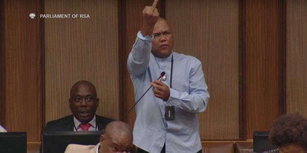 Mervyn Dirks showing his middle finger to MPs in Parliament on Thursday.