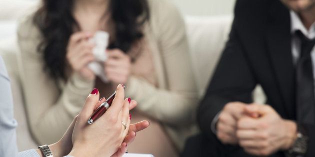 Young couple with a problem to consult a psychologist