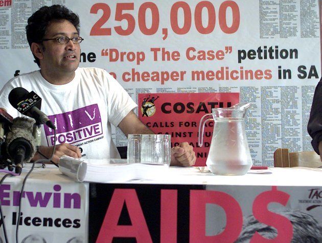 Zackie Achmat, then a chairman of Treatment Action Campaign (TAC) who is HIV positive, addresses a news conference at the head offices of the Congress of South African Trade Union (COSATU) in Johannesburg April 17,2001. The world's biggest drug firms resume a court action against the South African government on Wednesday in an attempt to strike down legislation it argues infringes their patent rights on medicines.