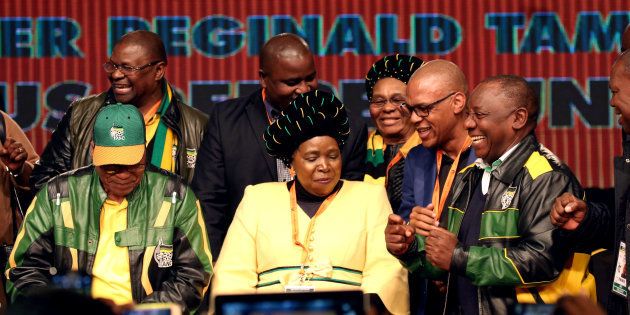 South Africa's President Jacob Zuma, Nkosazana Dlamini-Zuma and deputy president Cyril Ramaphosa.