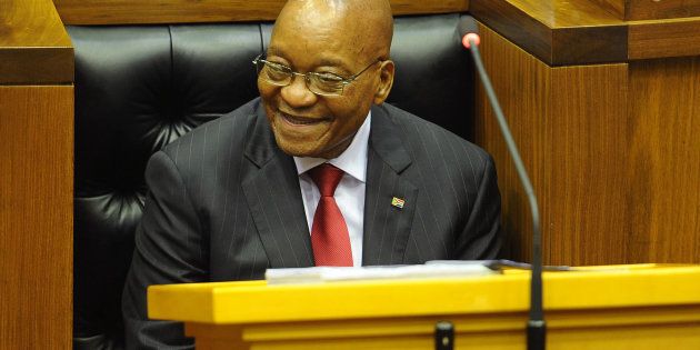 President Jacob Zuma during his State of the Nation Address (SONA) at Parliament on February 09, 2017 in Cape Town, South Africa. There was chaos, violence and insults as Economic Freedom Fighters (EFF) Members fought back as they were forcefully ejected from the chamber after holding up proceedings for nearly an hour, accusing Zuma of being a 'constitutional delinquent'. (Photo by Lulama Zenzile/Foto24/Gallo Images/Getty Images)