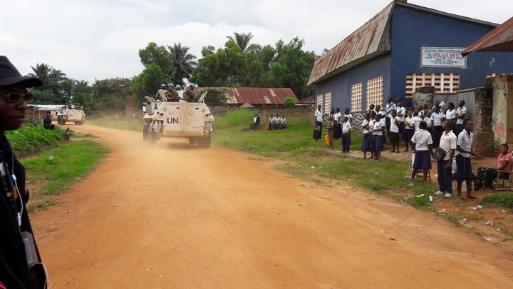 Uruguayan peacekeepers serving in the United Nations Organization Stabilization Mission in the Democratic Republic of the Congo (MONUSCO) patrol in their armoured personnel carrier in Tshimbulu near Kananga, the capital of Kasai-central province of the Democratic Republic of Congo, March 11, 2017.