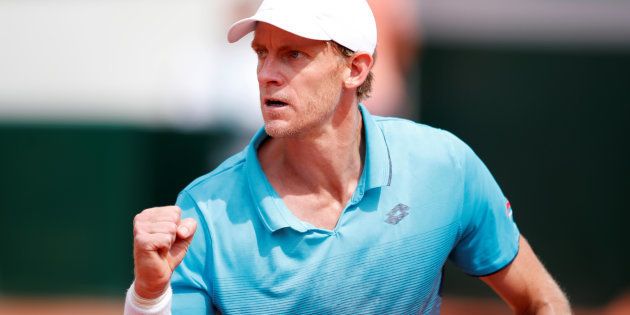 Kevin Anderson reacts during his fourth round match against Argentina's Diego Schwartzman at Roland Garros this year.