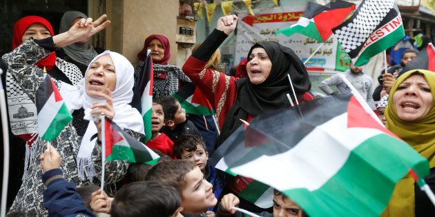 Palestinian women in Burj al-Barajneh refugee camp in Beirut, Lebanon, December 6, 2017. REUTERS/Mohamed Azakir