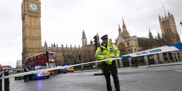 Police tapes off Parliament Square after reports of loud bangs, in London, Britain, March 22, 2017.