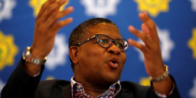 Police Minister Fikile Mbalula at a media briefing in Johanneburg on September 26, 2017.REUTERS/Siphiwe Sibeko