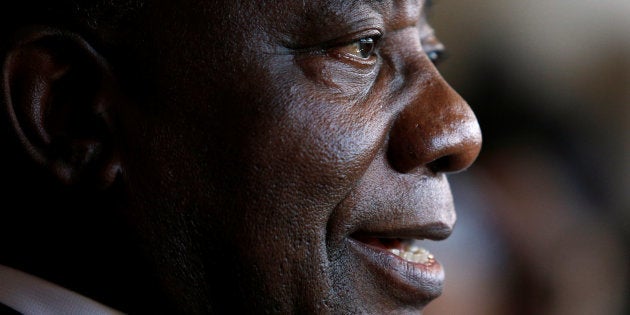 Deputy President Cyril Ramaphosa speaks with journalists at the World Economic Forum on Africa 2017 meeting in Durban, South Africa on May 5, 2017.