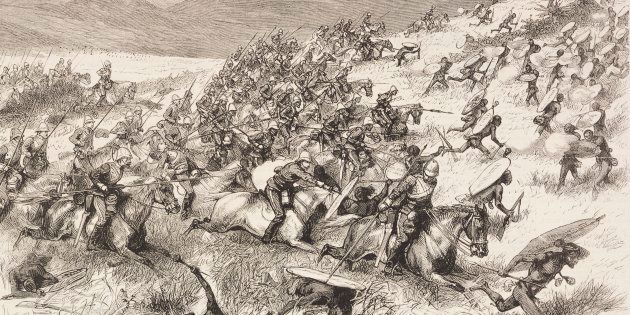 Charge of the 17th Lancers at the battle of Ulundi, Anglo-Zulu War, illustration from the magazine The Graphic, volume XX, no 512, September 20 1879.