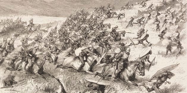 Charge of the 17th Lancers at the battle of Ulundi, Anglo-Zulu War, illustration from the magazine The Graphic, volume XX, no 512, September 20 1879.