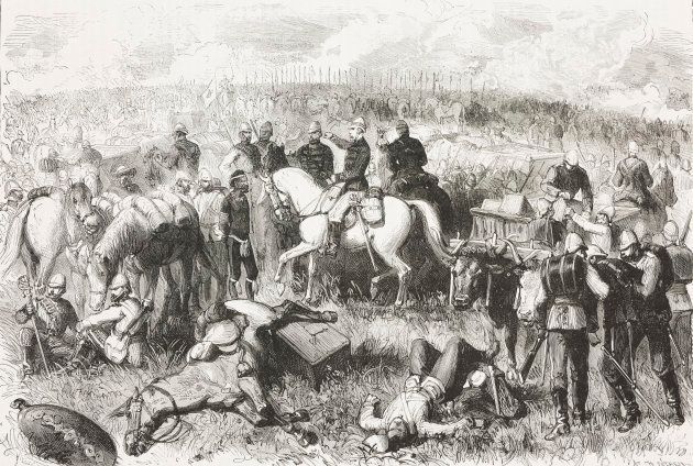 English infantry square at the Battle of Ulundi, July 4 1879, which ended the Anglo-Zulu War. Engraving from L'Illustrazione Italiana, Year 6, No 45, November 9 1879.