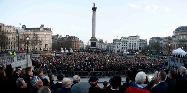 People attend a vigil in Trafalgar Square the day after an attack, in London, Britain, on March 23, 2017.