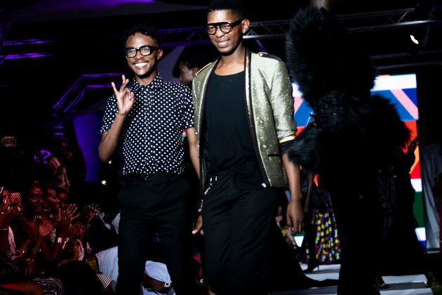 DAKAR, SENEGAL - JUNE 23: Quiteria & George greet the crowd after their show at the 16th Dakar Fashion Week at Radison Blu Hotel on June 23, 2018 in Dakar, Senegal. (Photo by Xaume Olleros/Getty Images)