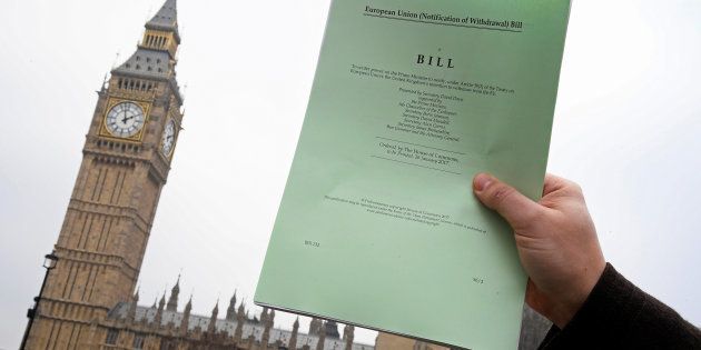 The Brexit Article 50 bill, introduced by the government to seek parliamentary approval to start the process of leaving the European Union, in front of the Houses of Parliament in London, Britain.