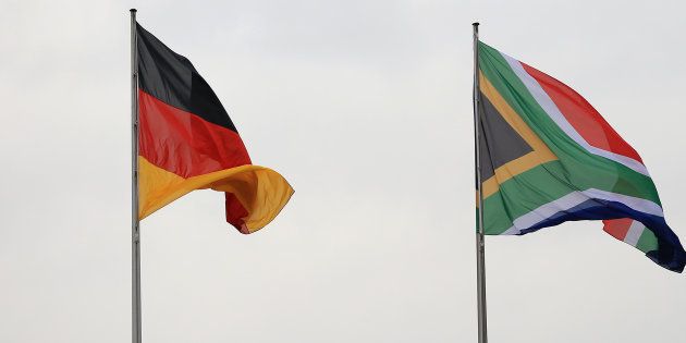 The national flags of Germany (left) and South Africa.
