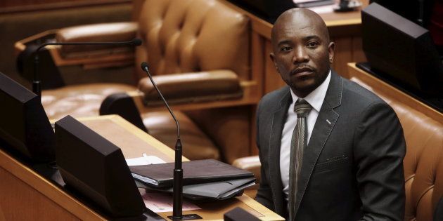South Africa's opposition Democratic Alliance (DA) leader Mmusi Maimane listens in Parliament in Cape Town during a motion to impeach President Jacob Zuma after the constitutional court ruled that he breached the constitution, April 5, 2016.