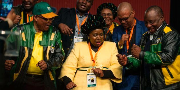 President Jacob Zuma (L), former AU Commission chairperson and presidential hopeful Nkosazana Dlamini-Zuma (C) and Deputy President Cyril Ramaphosa (R).