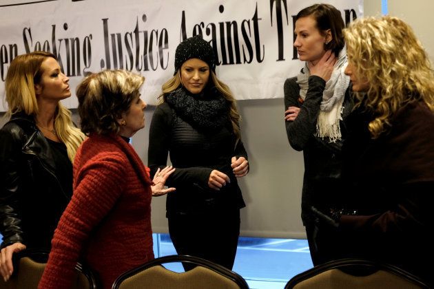Attorney Gloria Allred, (2nd L), speaks with her clients (L to R) Jessica Drake, Temple Taggart, Rachel Crooks, and Summer Zervos after speaking to reporters about their sexual allegations against U.S. President Donald Trump ahead of the Women's March on Washington in Washington January 21, 2017. REUTERS/James Lawler Duggan