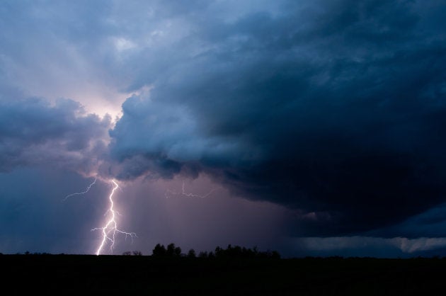 Lightning during a thunderstorm.