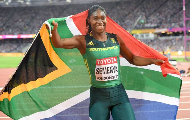 Caster Semenya of South Africa celebrates winning gold in the Women's 800 Metres final during day ten of the 16th IAAF World Athletics Championships at the London Stadium on August 13, 2017 in London, United Kingdom.