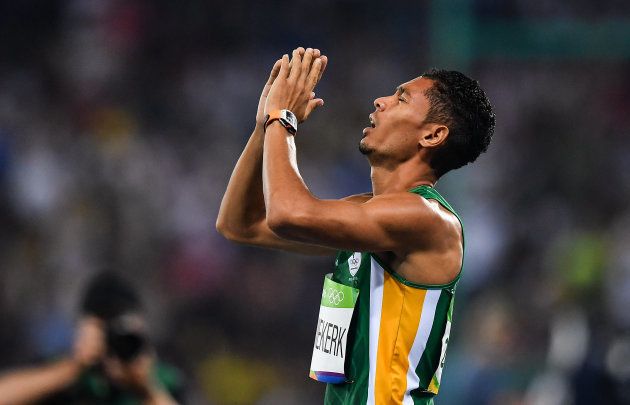 Wayde van Niekerk of South Africa celebrates winning the Men's 400m final with a world record time of 43.03 seconds at the Olympic Stadium during the 2016 Rio Summer Olympic Games in Rio de Janeiro, Brazil.
