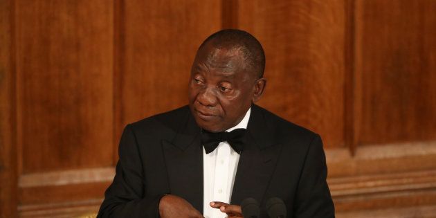 South Africa's President Cyril Ramaphosa speaks during the Commonwealth Business Forum Banquet at the Guildhall in London, Britain, April 17, 2018. REUTERS/Simon Dawson
