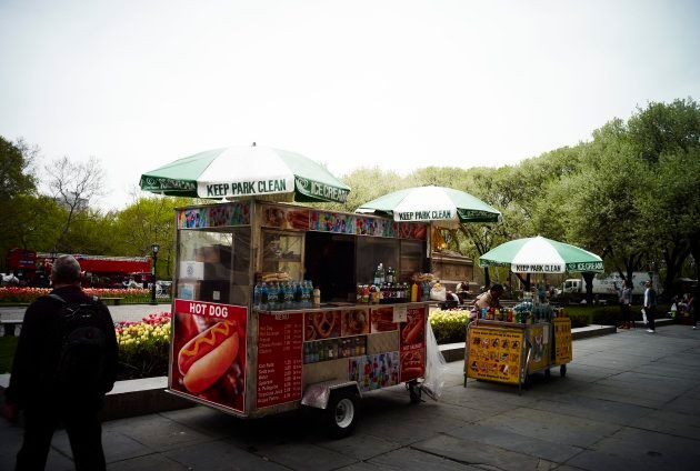 Hot dog stand in New York City.