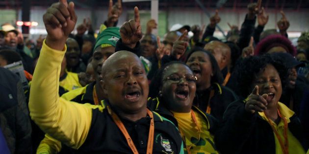 Delegates sing during the African National Congress' 5th national policy conference at the Nasrec Expo Centre in Soweto, South Africa, June 30, 2017.