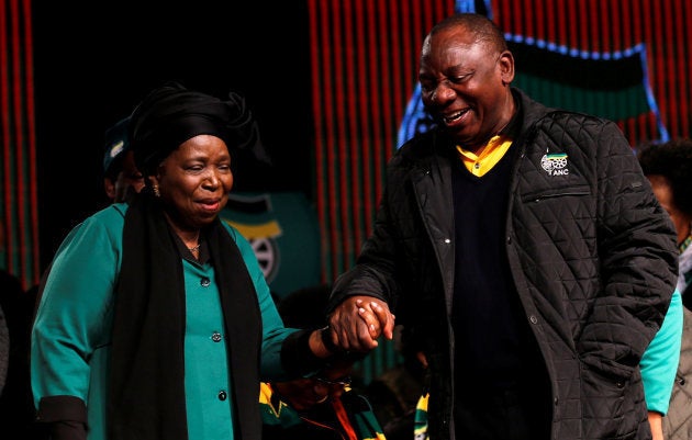 Former African Union chairperson Nkosazana Dlamini-Zuma chats with South Africa's deputy president Cyril Ramaphosa.